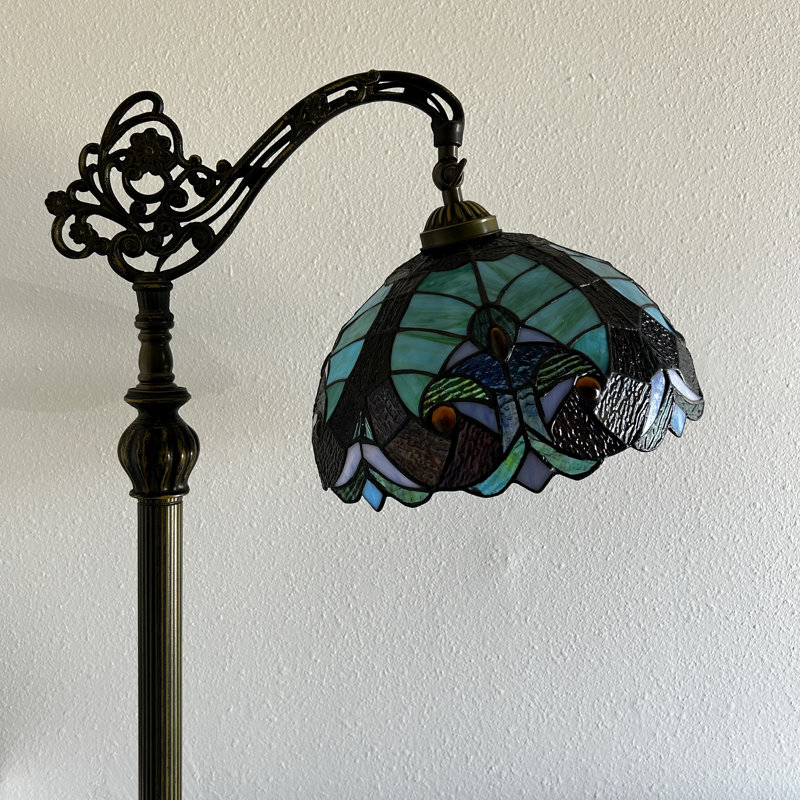 Mathieson Tiffany Floor Lamp Liaison Stained Glass Gooseneck LED Bulb Included 20"W*12"D*63"H, Brown/Green