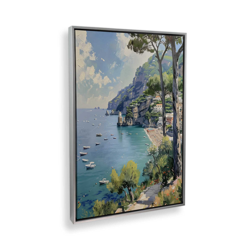 Vue de la côte d'Amalfi II, H 19 po x l 13 po, Toile avec cadre, Chrome poli