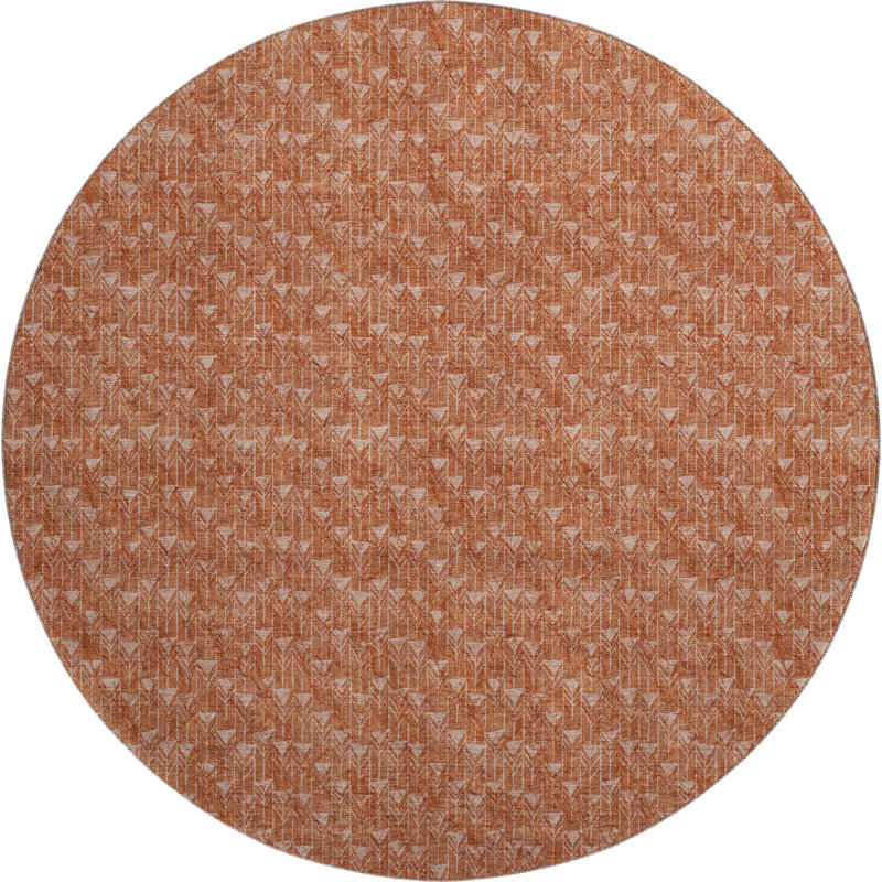 Premium Machine Washable Cerrito AMF514 Terracotta Rug, Round 8'