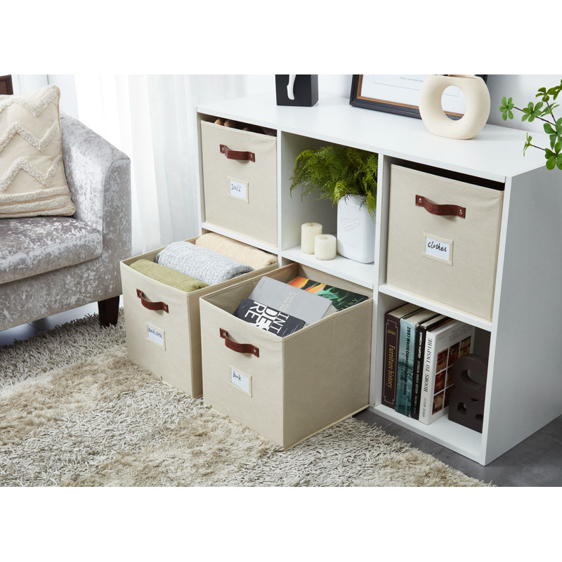DECOMOMO Storage Baskets, 13x15x13 Storage Cube Bins with Labels for Organizing Shelves Kallax (Kallax / 4pcs, Beige), Beige