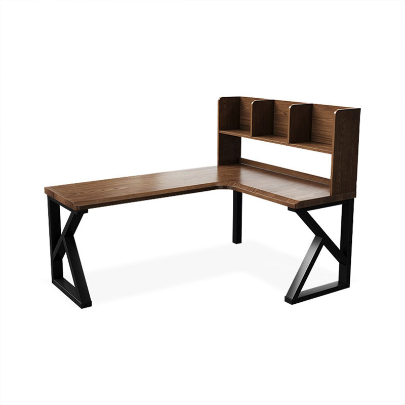 Bureau en fer massif en forme de L brun noyer + noir, H 53,15 po x l 62,99 po x P 47,24 po, Retour à droite