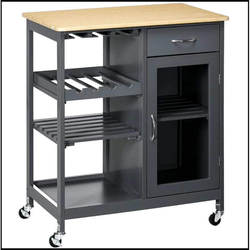 Versatile Rolling Kitchen Island with Storage, Wine Rack, and Stemware Holder for Modern Kitchens