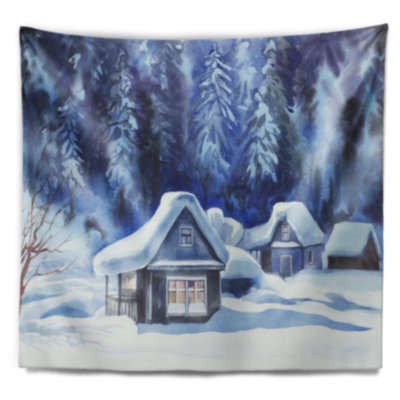 Tapisserie d'hiver paysage blue cottages