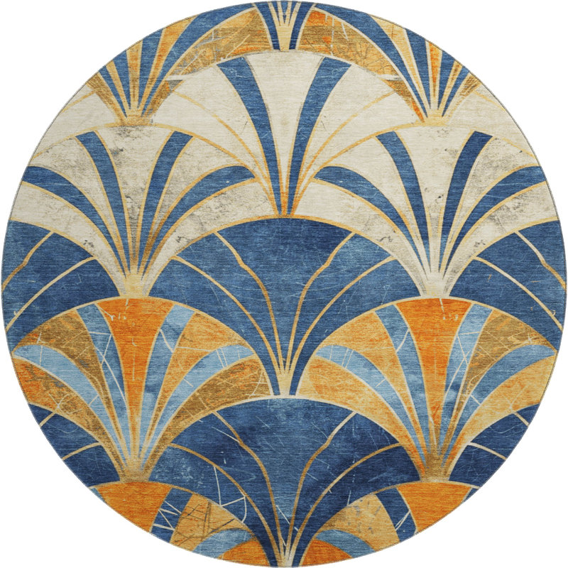 Premium Machine Washable Mayfield geometric Rug, Blue, 8' Round