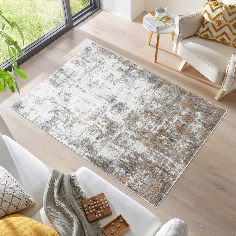 Tapis abstrait gris / cuivre / beige Abimbola Collection, Rectangle 7 pi 10 po x 10 pi
