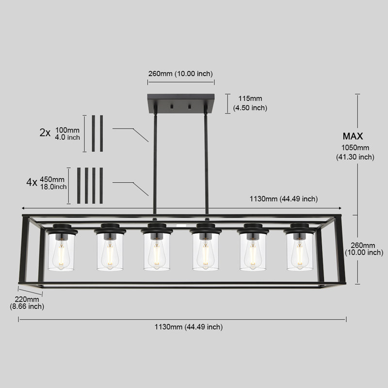 Steevie 6 - Light Matte Black Square/Rectangle Pendant