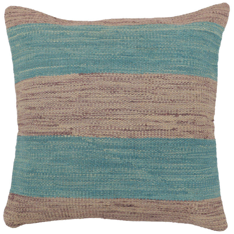 Oreiller rustique en kilim tissé à la main Caballer - 17 po x 18 po Rustic, H 18 po x l 18 po, Bleu / mauve