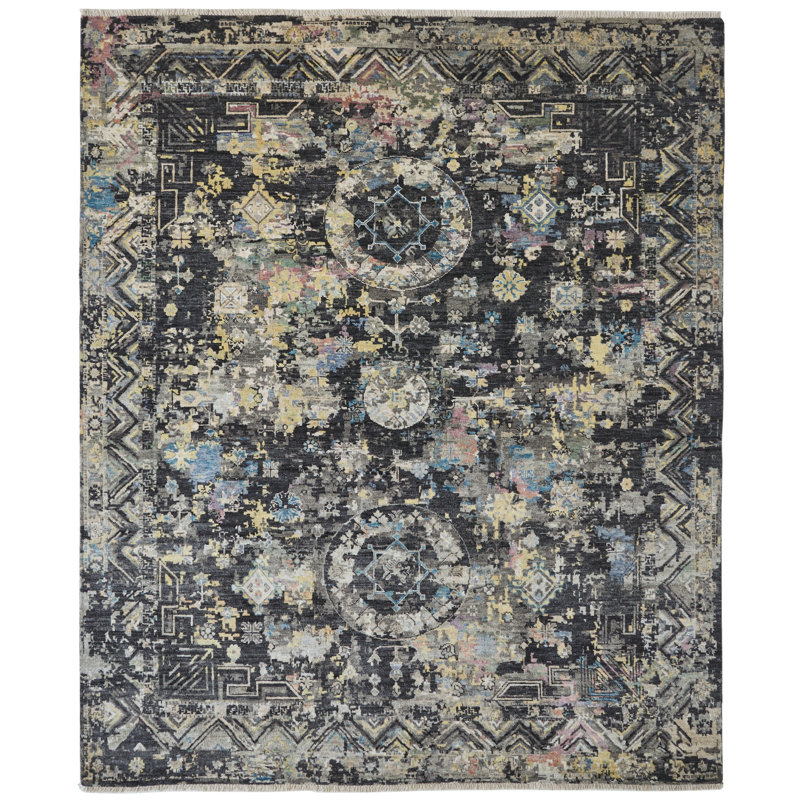 Kyya Charcoal Multi Hand-Knotted Area Rug, Rectangle 3' x 5'