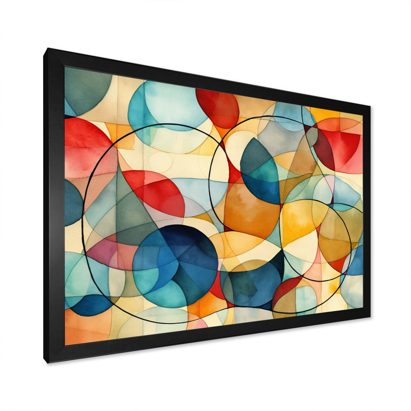 Thomasina, fusion géométrique bleue sur toile, Cadre photo noir, H 12 po x l 20 po x P 1 po