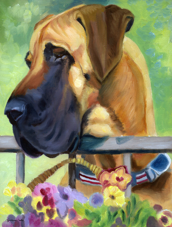 Drapeau de jardin à deux côtés fauve en fleurs Great Dane