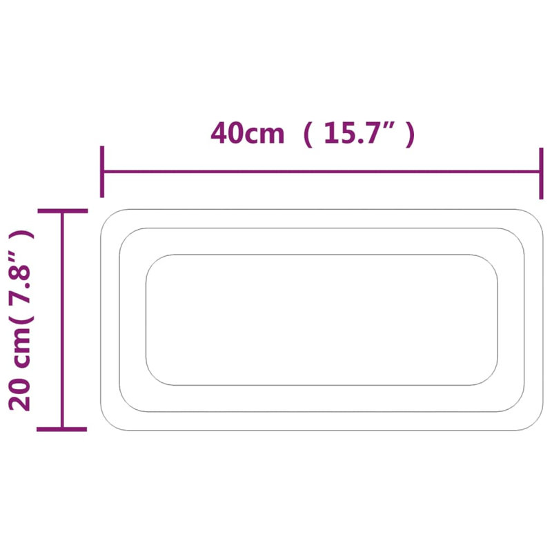 Flat Wall Mirror, 40 cm H x 20 cm W