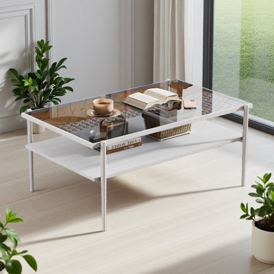 Rectangle Coffee Table With Tempered Glass Top And Legs, Modern Table For Living Room