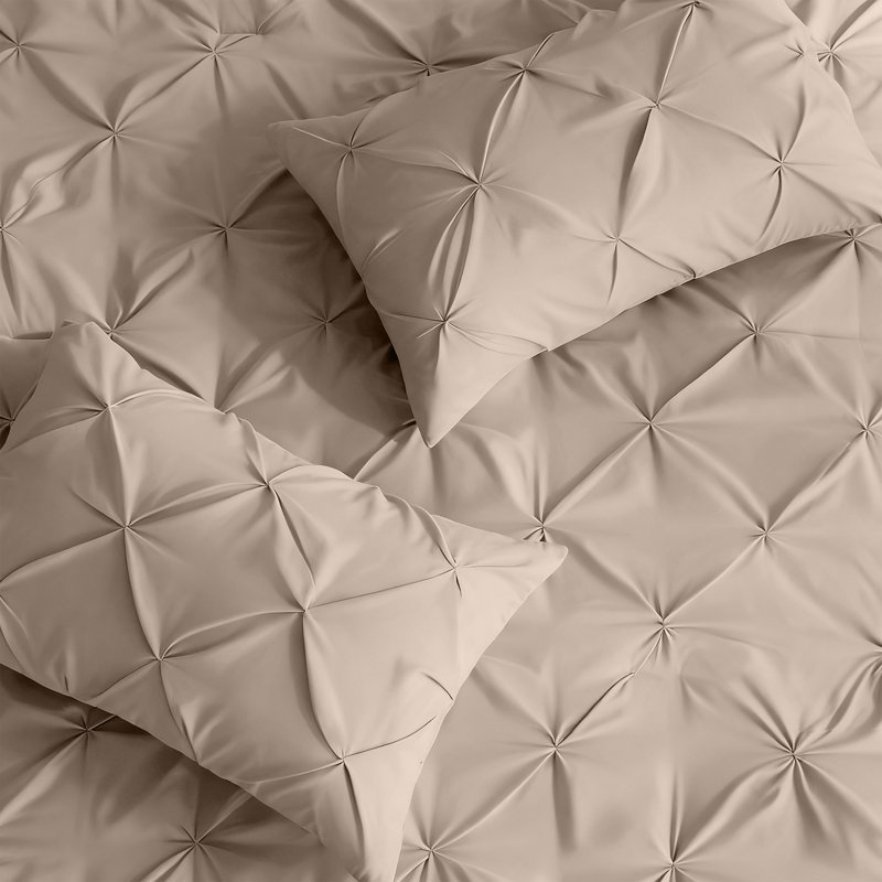 Luxurious Microfiber Pintuck Duvet Cover Set – Soft, Breathable & Wrinkle-Resistant Bedding for All-Season Comfort, Beige