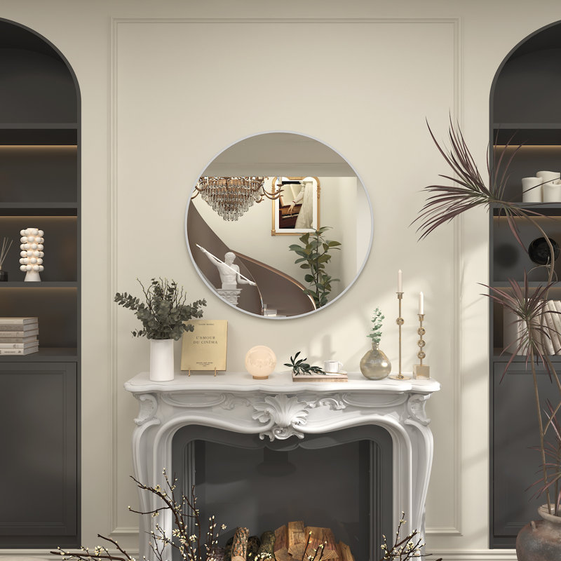 32" Round Silver Aluminum Vanity Mirror with Frosted Frame