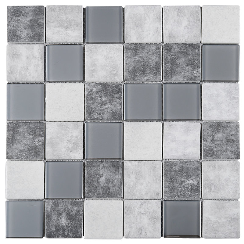 Ecoglassify 11.82 in. x 11.82 in. Squares Matte Glass Mosaic Tile, Gray/Beige