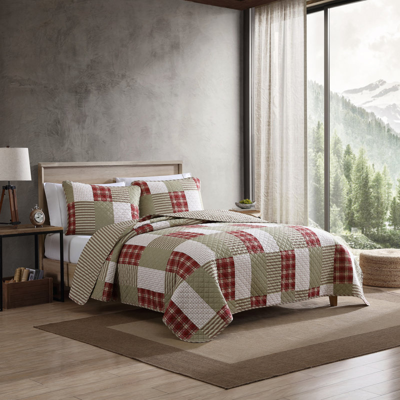 Fairview Eddie Bauer Reversible Cotton Quilt Set, Twin Quilt + 1 Standard Sham, Red