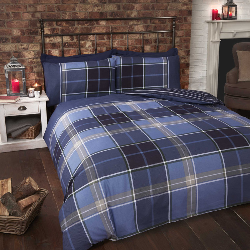 Goodrich Cotton Blend Duvet Cover with Pillowcases, Double Duvet Cover + 2 Standard Pillowcases, Blue
