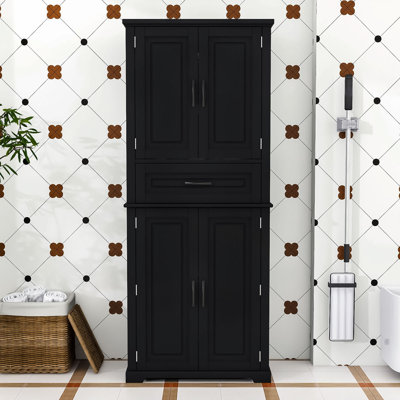 Modern Wood Bathroom Storage Cabinet with Adjustable Shelf, Storage Drawer and Anti-Tipping Design