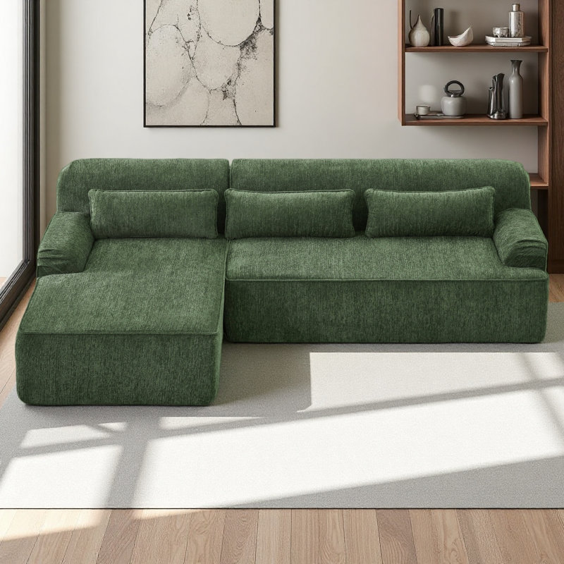 Canapé modulaire surdimensionné en L Chenille, Chenille verte