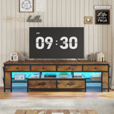 63" Tv Stand With Led Light & Power Outlets,Entertainment Center Tv Console With Storage,6 Drawers & 4 Storage Bags & Shelves,Media Console Table For 65/70/75 Inch Tv,Black