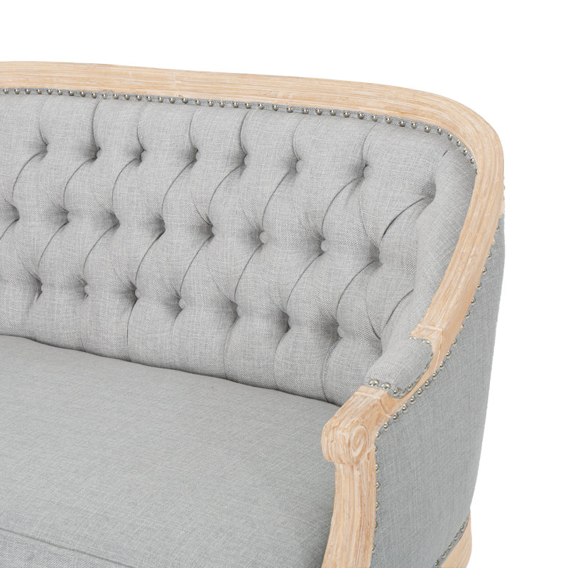 Atenea 49.5'' Upholstered & Birch Wood Loveseat, Light Gray, Antique Natural
