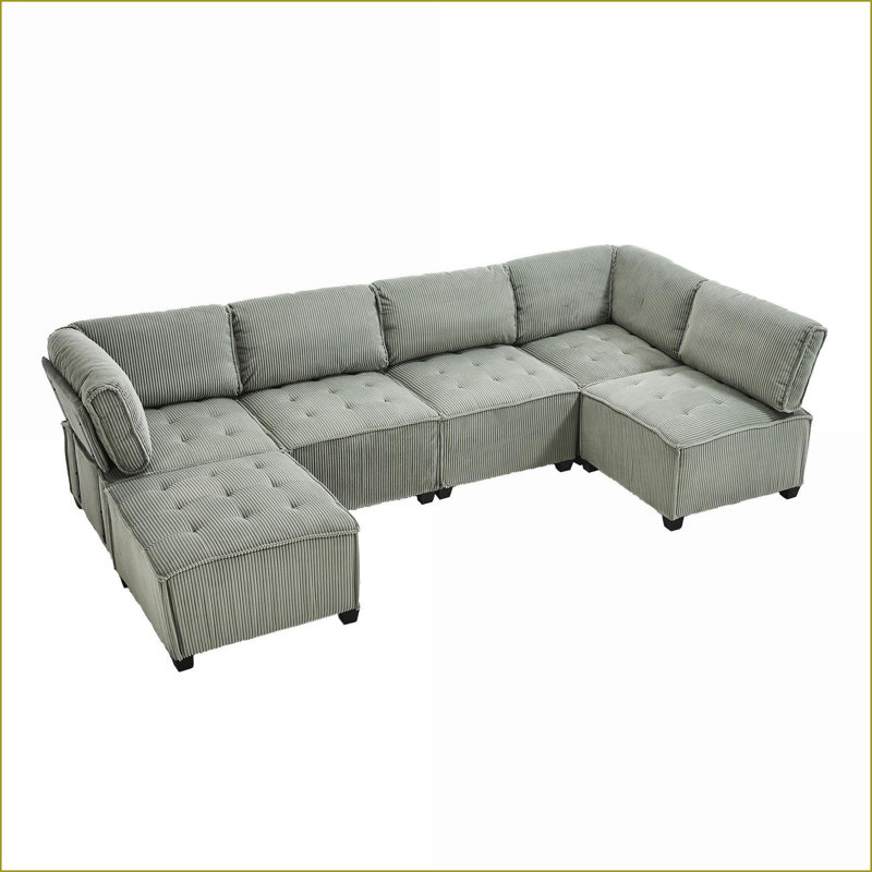 Sectional Sofas Modular U-Shaped 6-Seat with Reversible Chaise for Living Room | Mint Green | Corduroy, Mint Green Corduroy