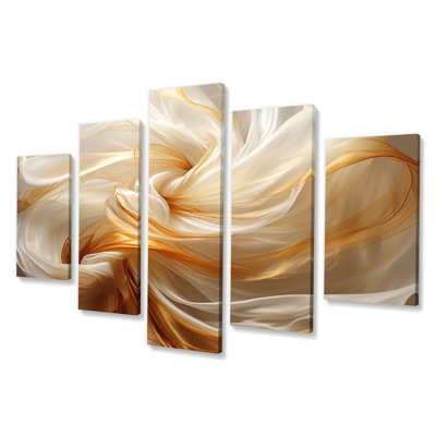 Liquide Satisfaction Smooth Tender Orange Waves - Formes abstraites, art mural sur toile - 5 panneaux
