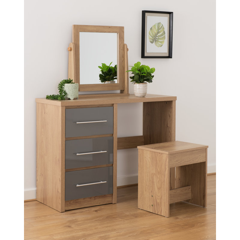Louisa Dressing Table Set, Grey Gloss/Oak Effect