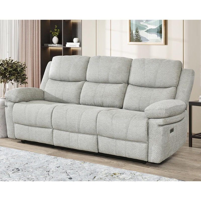  Canapé inclinable électrique avec deux fauteuils inclinables Bennett, console centrale et chargement USB, beige, Beige