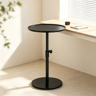 Metal End Table with Adjustable Height, Space-Saving Side Table for Living Room, Bedroom, Balcony, Office, Indoor & Outdoor Use, Modern Round Drink Table with Raised Edge and Easy Clean Finish