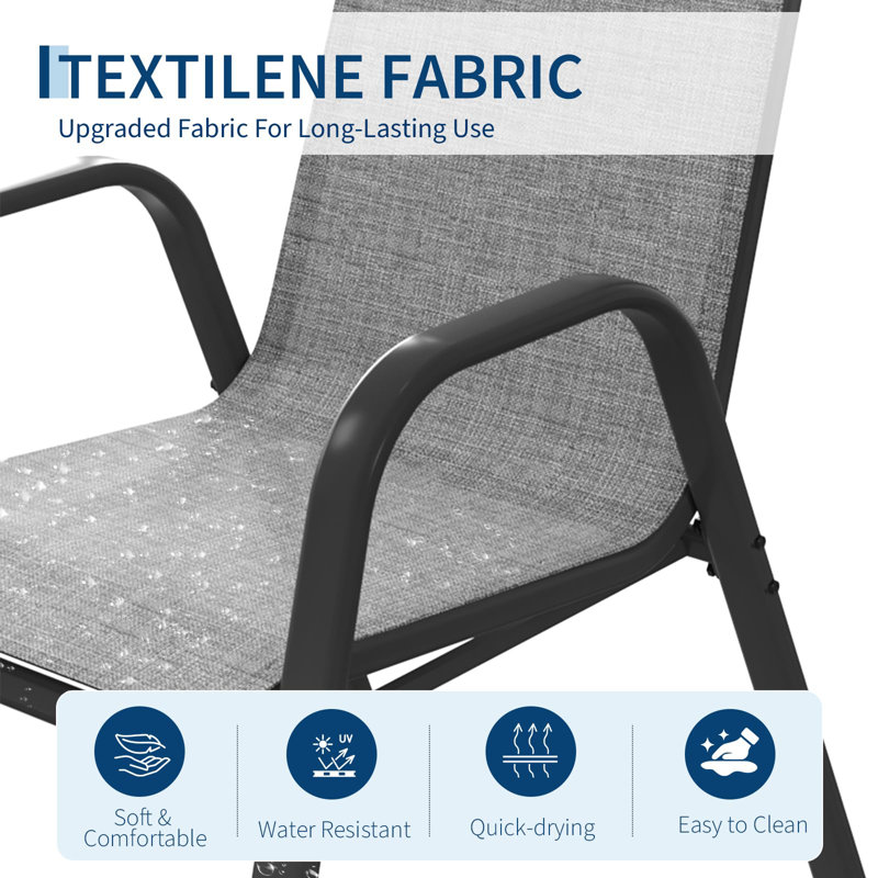Chaises de patio extérieures empilables, ensemble de meubles de jardin en métal à haut dossier avec tissu textilène respirant, conception peu encombrante