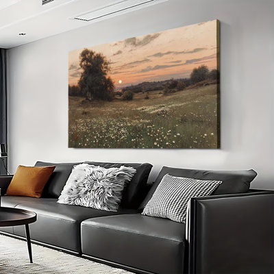 Vintage Firefly Field Evening Countryside Landscape, Large Gallery Wrapped Canvas Wall Art Print for Living Room & Bedroom