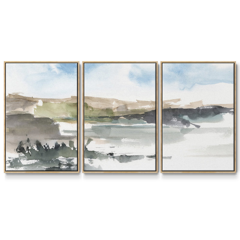 Western Lake Study I - 3 pièces, reproduction sur toile, H 40 po x l 78 po x P 2 po, Naturel