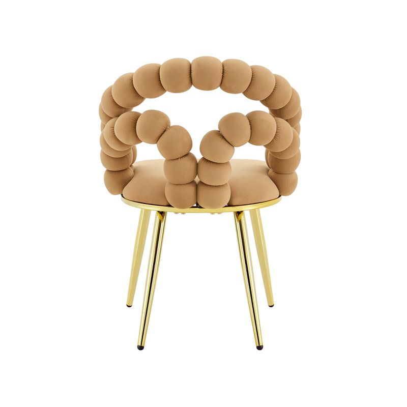 Chaise de salle à manger moderne en velours avec dossier à bulles, Brown,Gold, 2
