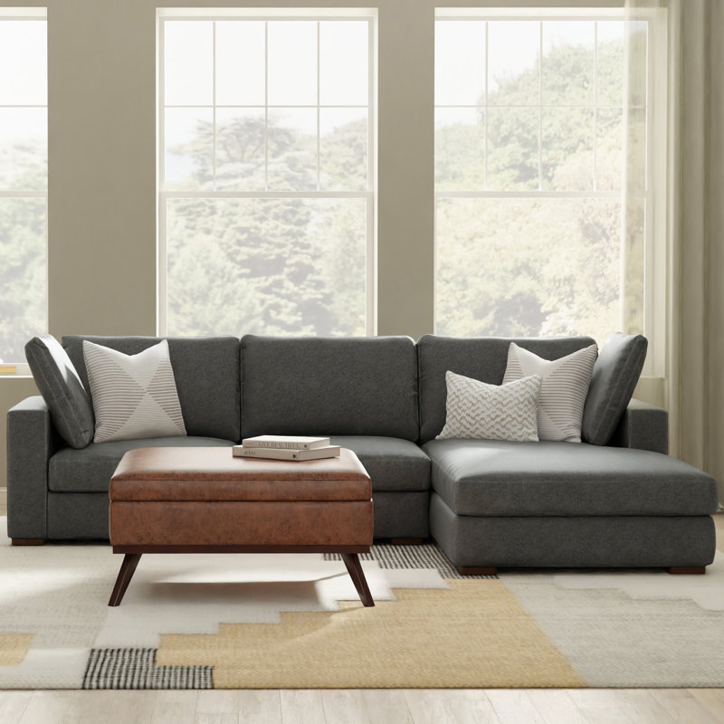 Tatum Large Deep Seater Right Sectional Sofa L-Shaped Performance Fabric Sofa in Contemporary Style, Pebble Gray