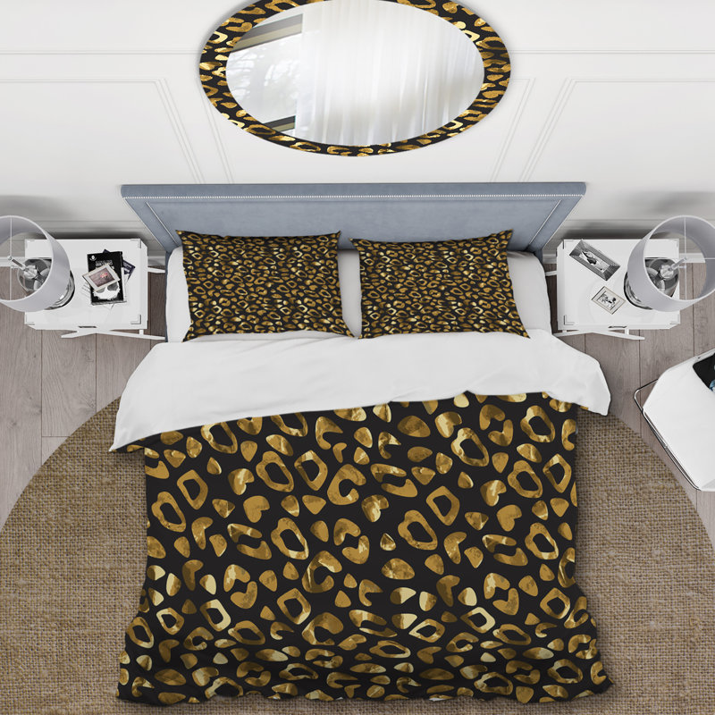 Motif léopard doré et brun - Ensemble de housse de couette animaux - Microfibre de polyester