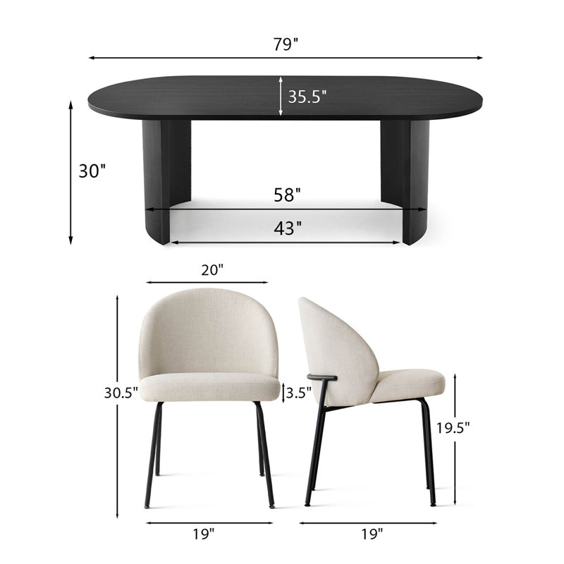 9 - Piece Modern Dining Set With 79" Oval Pedestal Table & 8 Upholstered Curved-Back Chairs, Beige
