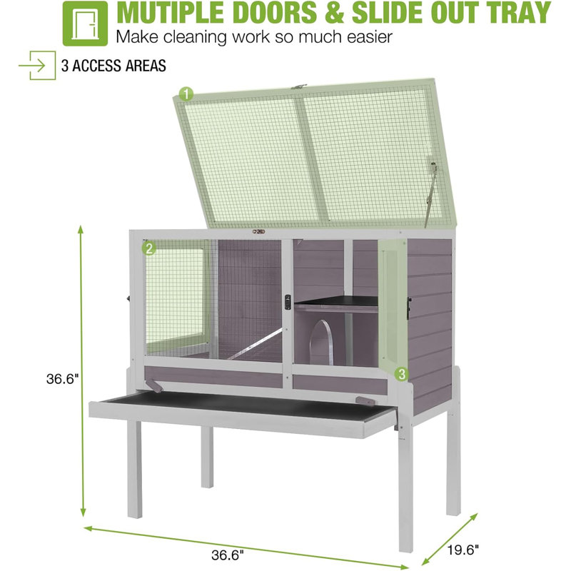 Cage à lapins d'intérieur 36,6 po Rabbit Hutch, Gris