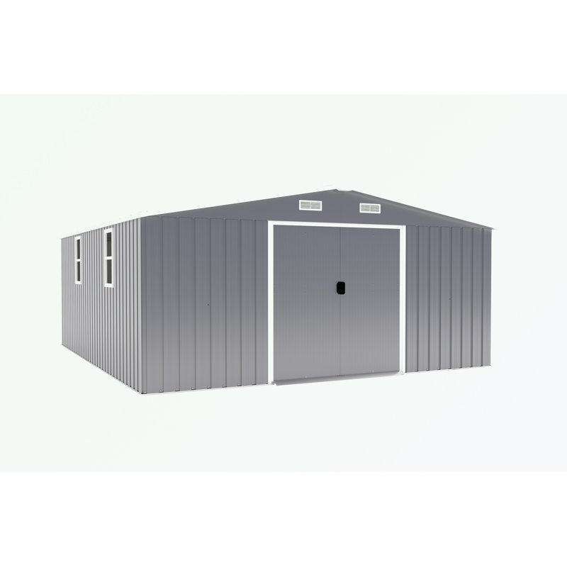 Remise d'extérieur en métal avec fenêtres et évents, Gris foncé