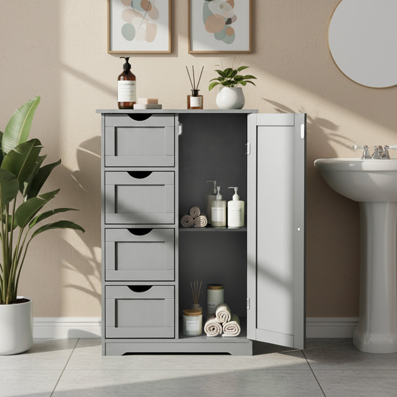 Gray Bathroom Storage Cabinet With 4 Drawers And 1 Door, Gray