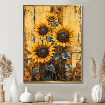 Donnavan Farmhouse Barn Sunflowers At The Fence I - Art mural de tournesols