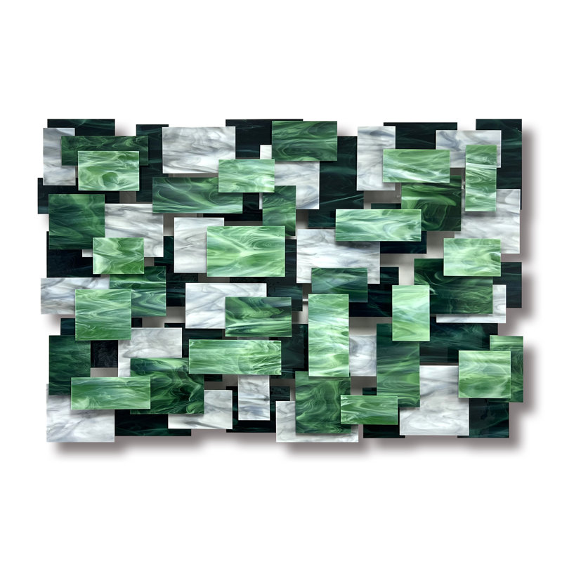 Viridian Glass And Metal Wall Sculpture