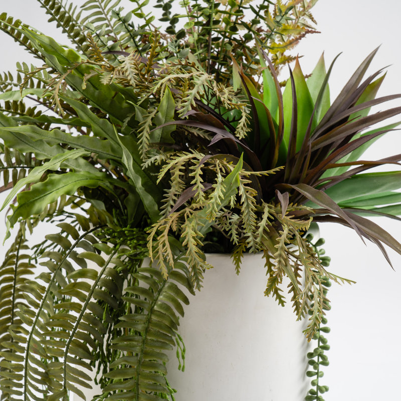 Antavia Faux Foliage Plant in Cement Pot, White