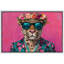 «Bright Preppy Animals», léopard rose vif avec couronne de fleurs, impression sur toile encadrée-107907354-107907348