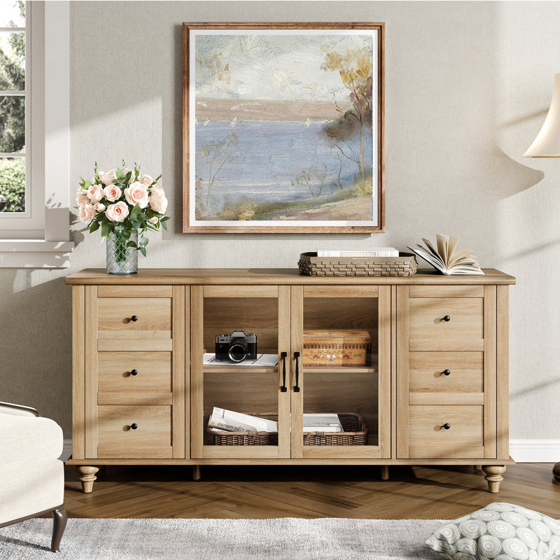 Scarlett 57.9" W Solid and Manufactured Wood TV Stand, Oak