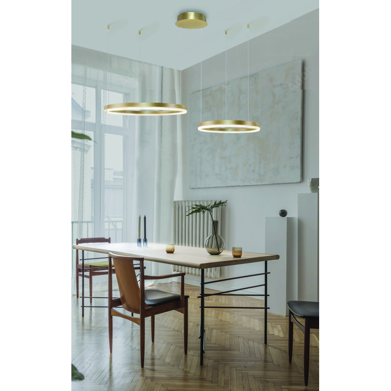 2 - Light LED Crystal Pendant, Gold, Gold