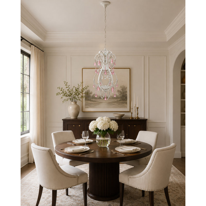 1-Light White Pendant With Clear And Pink Crystals