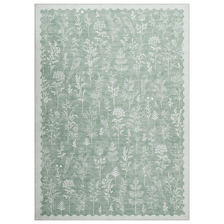 Floral Machine Washable Rug for Living Room Low Pile Foldable Thin Non Slip Carpet Stain Resistant Non Shedding Floor Cover for Kids Bedroom Nursery