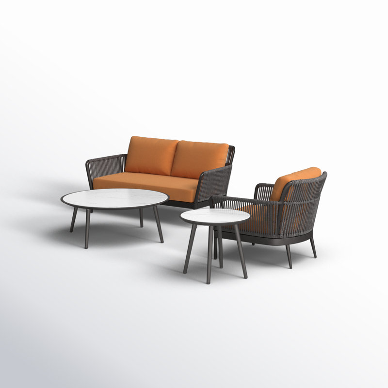 Ensemble de conversation avec canapé et coussins 4 pièces Tomecca, Tangerine, Non