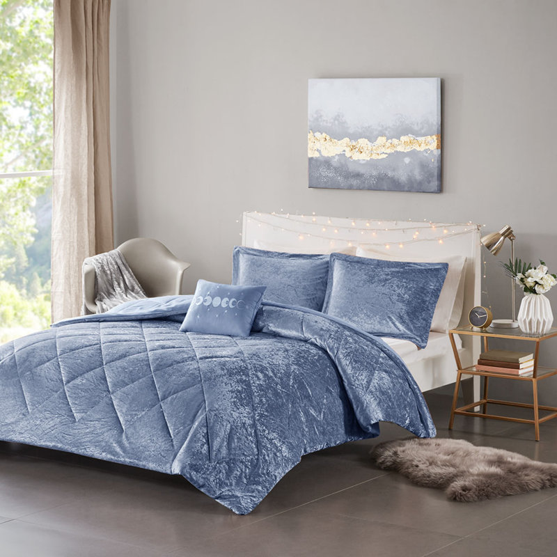 Ensemble de literie grand lit luxueux en polyester bleu pour le confort de la maison